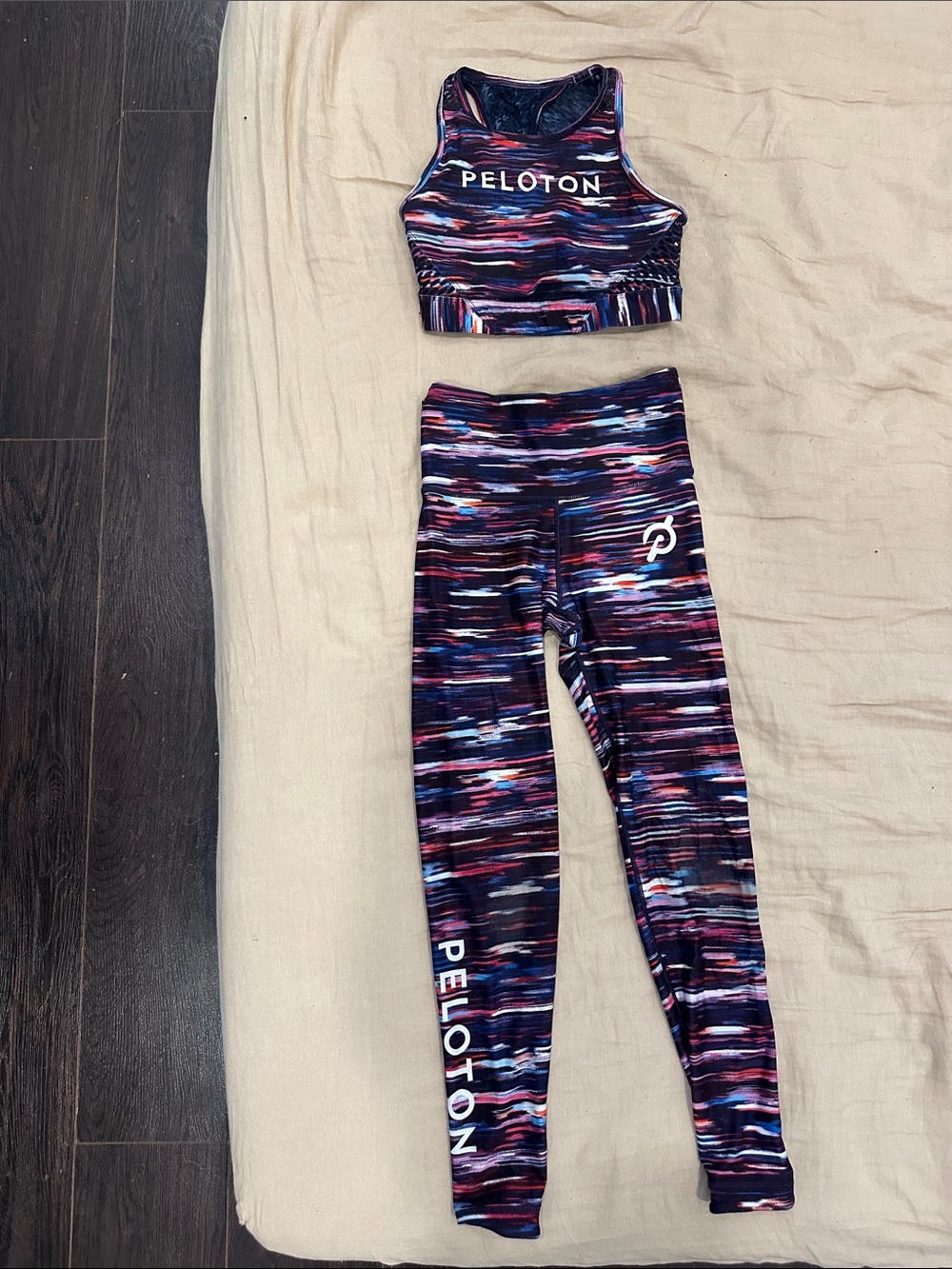 Peloton Pink Blue Purple Striped Performance Set